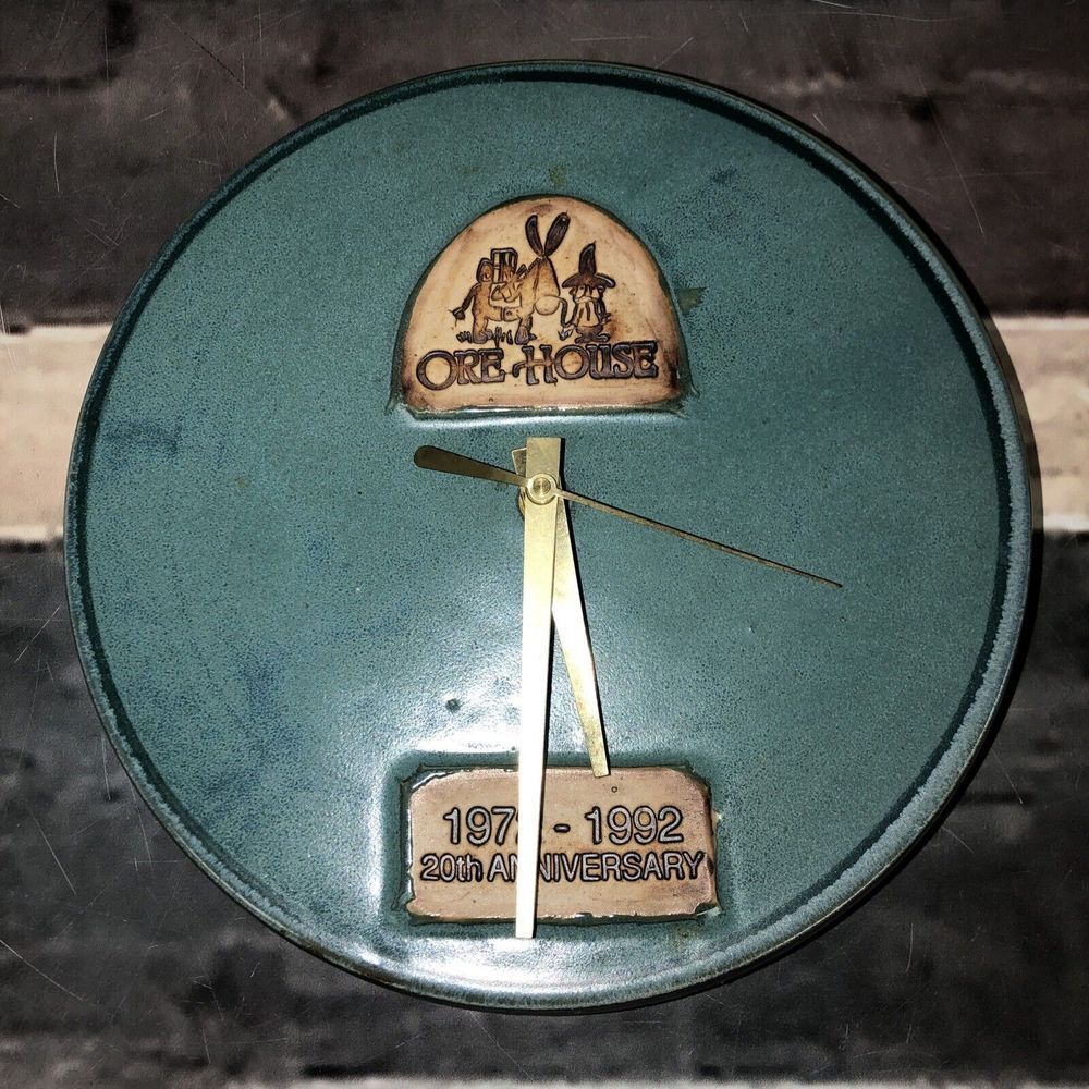 Vtg Ore-House 20th Anniversary Pottery Clock Hand Painted Quartz Made‎ Usa RARE
